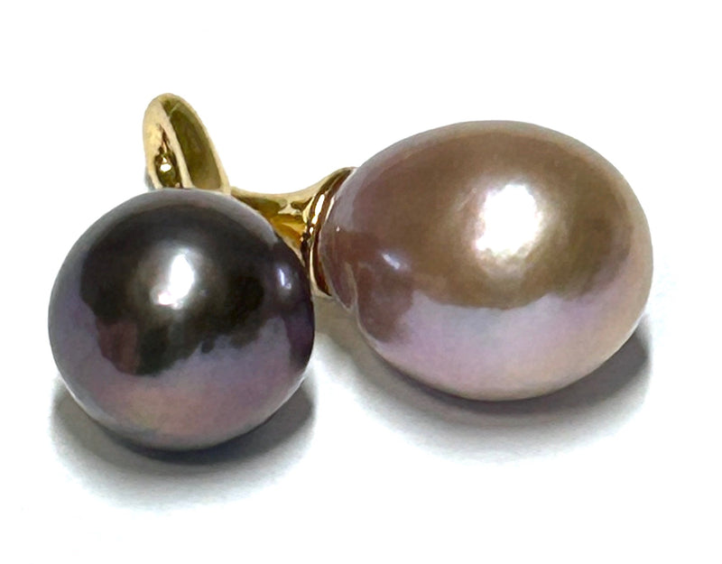 Oval Round 9.5-12.6mm Edison Purple/ Black Cultured 2 Pearls Pendant