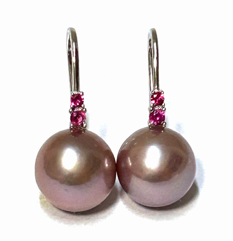 Round 10mm Natural Purple Rose Pink Edison Pearl Dangle Hook Earrings