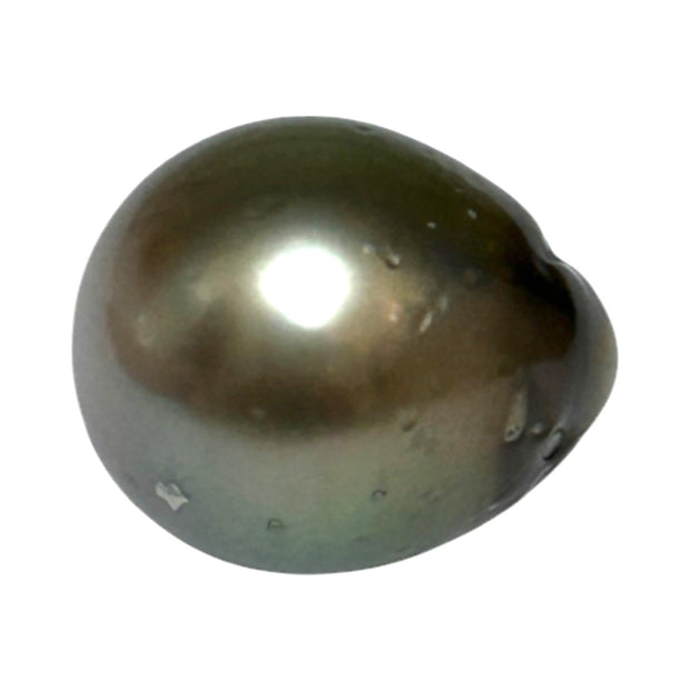 Glorious 21.8 Carat 13.8 x 16.3mm Tahitian Sea Peacock Gray Green Pearl