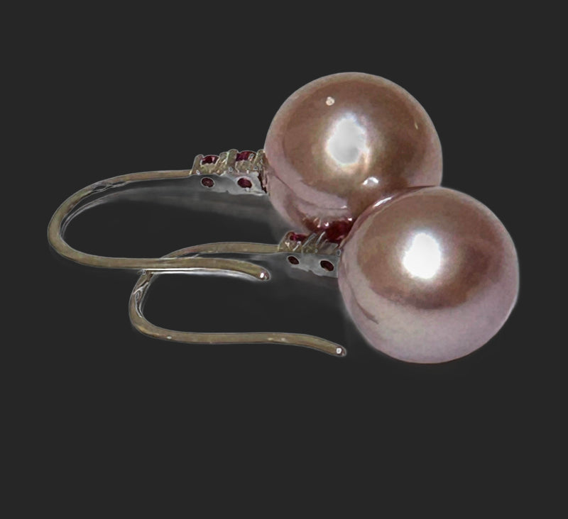 Round 10mm Natural Purple Rose Pink Edison Pearl Dangle Hook Earrings