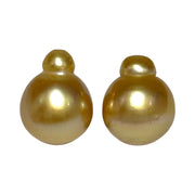 Huge A Pair 13.2 x 16mm 36.2 Carats Deep Gold South Sea Loose Pearl