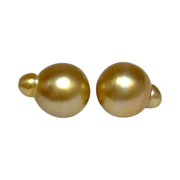 Huge A Pair 13.2 x 16mm 36.2 Carats Deep Gold South Sea Loose Pearl