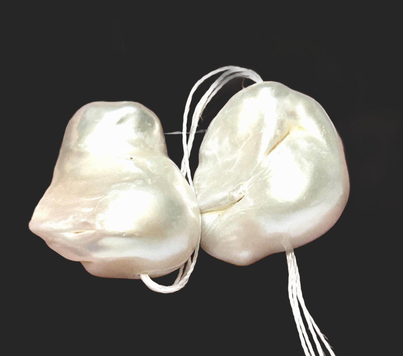 A Pair 20 x 14 x 23mm Keshi White Special Baroque Drilled Loose Pearls