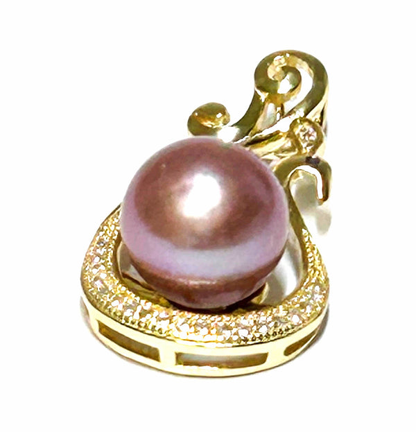 Unique 10 - 10.5mm Natural Purple Rose Pink Round Edison Pearl Pendant