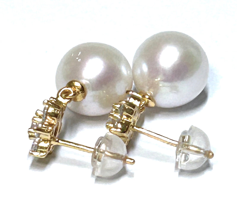 5A Quality 10.5mm Natural White Round Edison Pearl Dangle Earrings