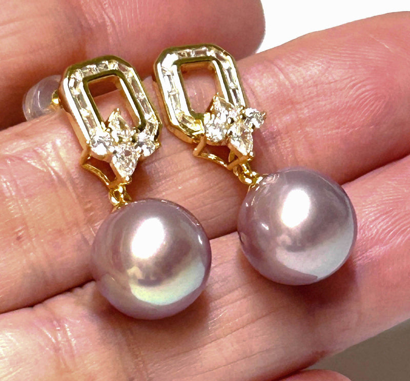 Best Gift 10 - 10.5mm Edison Lavender Purple Round Pearl Dangle Earrings