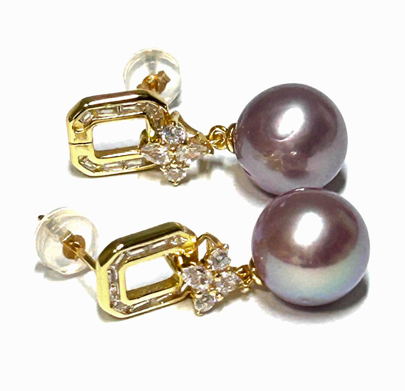 Best Gift 10 - 10.5mm Edison Lavender Purple Round Pearl Dangle Earrings