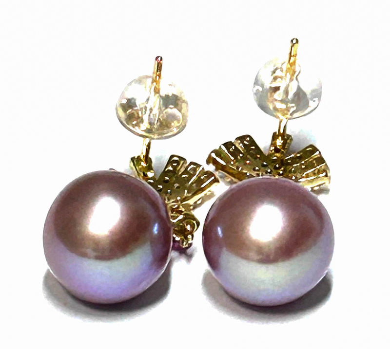 Charming 10 - 10.2mm Edison Bronze Purple Round Pearl Dangle Earrings