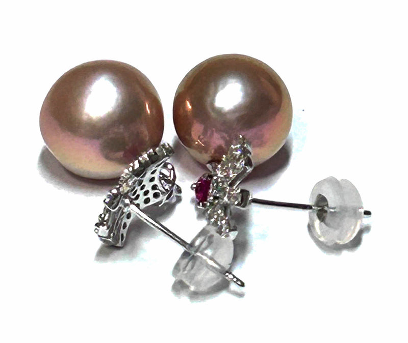 Genuine 10 - 10.3mm Edison Purple Rose Pink Round Pearl Dangle Earrings