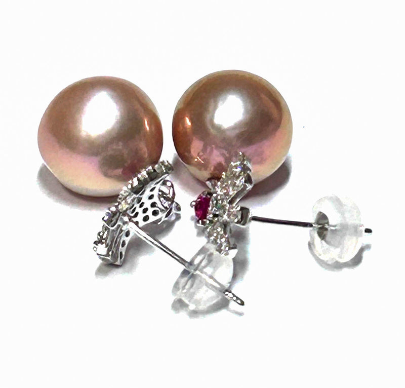 Genuine 10 - 10.3mm Edison Purple Rose Pink Round Pearl Dangle Earrings