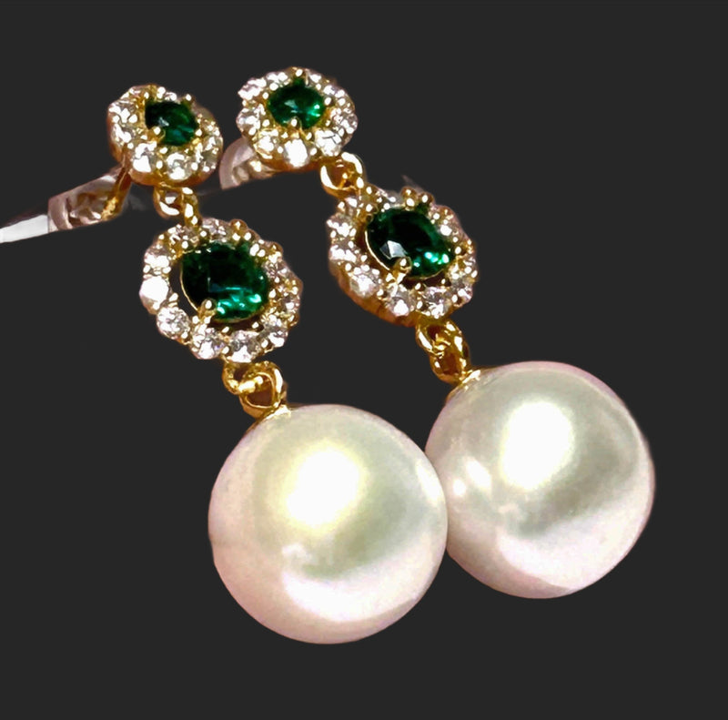 Best Gift 10.5 - 11mm White Round Edison Cultured Pearl Dangle Earrings