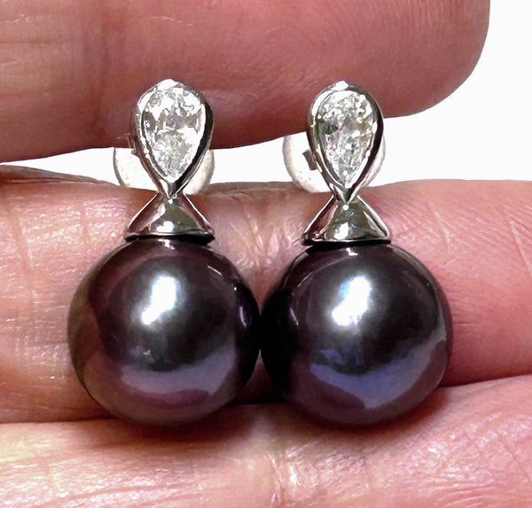 Amazing 10.5mm Edison Purple Black Blue Round Pearl Dangle Earrings