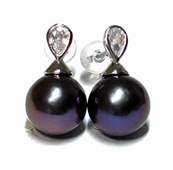 Amazing 10.5mm Edison Purple Black Blue Round Pearl Dangle Earrings