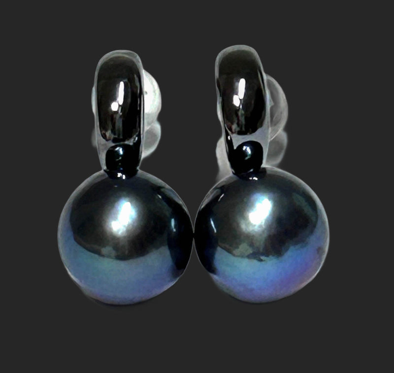925 Sterling Silver Black Rhodium Edison Peacock Blue Pearl Earrings