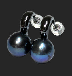 925 Sterling Silver Black Rhodium Edison Peacock Blue Pearl Earrings
