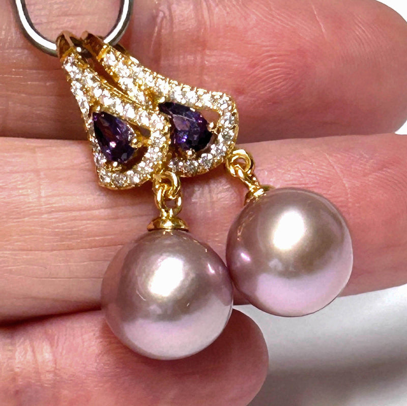 Fantastic 10 - 10.5mm Purple Lavender Pink Edison Pearl Dangle Earrings
