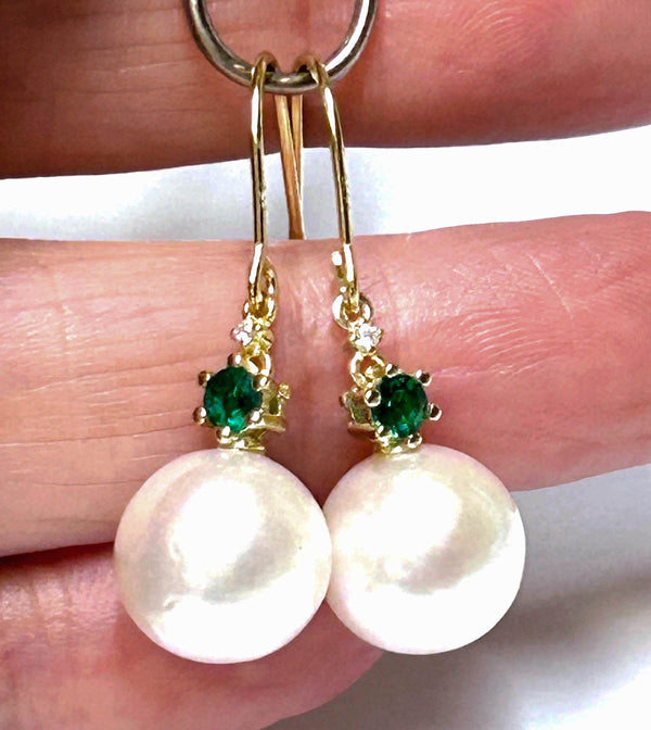 Edison Natural White Color Round 10 - 10.5mm Pearl Dangle Hook Earrings