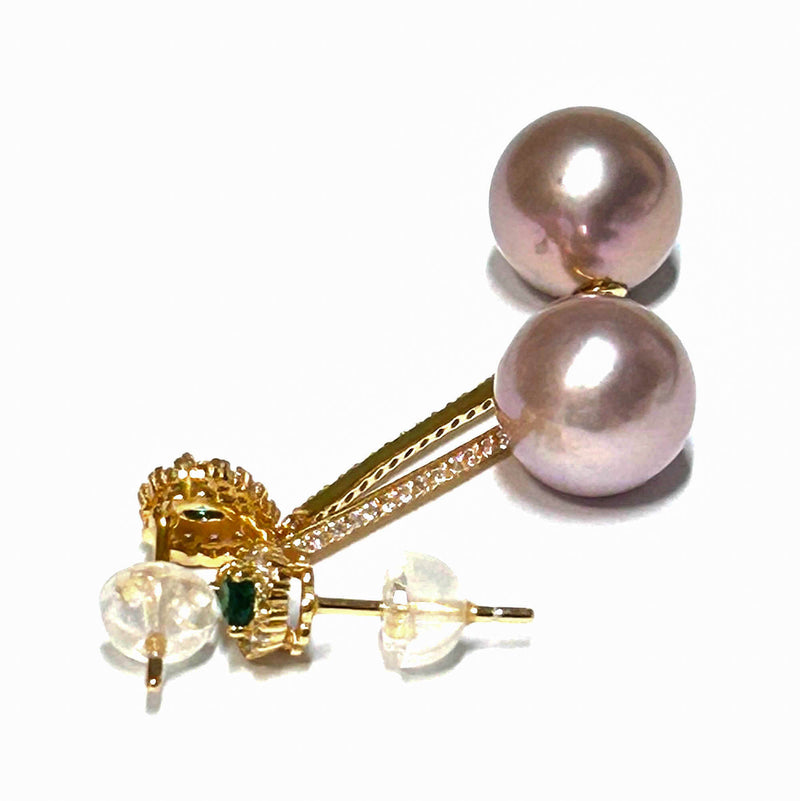 10 - 10.5mm Edison Purple Rose Pink Round Pearl Dangle Hook Earrings