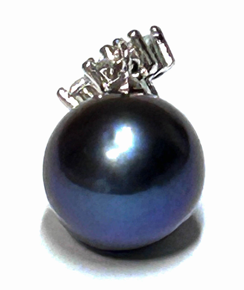 Stunning 11mm Edison Natural Peacock Black Blue Round Pearl Pendant