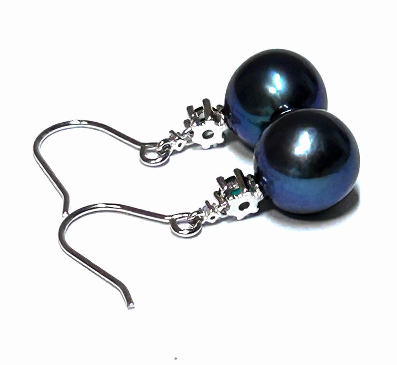 Stunning 10 - 10.5mm Edison Purple Black Blue Round Pearl Earrings