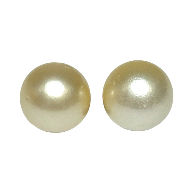 A Pair 36 Carat Round 13.4mm Natural Pale Gold South Sea Pearl