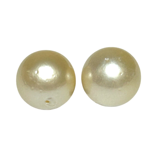 A Pair 36 Carat Round 13.4mm Natural Pale Gold South Sea Pearl