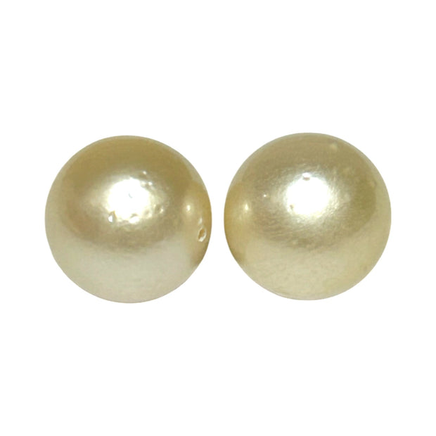 A Pair 36 Carat Round 13.4mm Natural Pale Gold South Sea Pearl