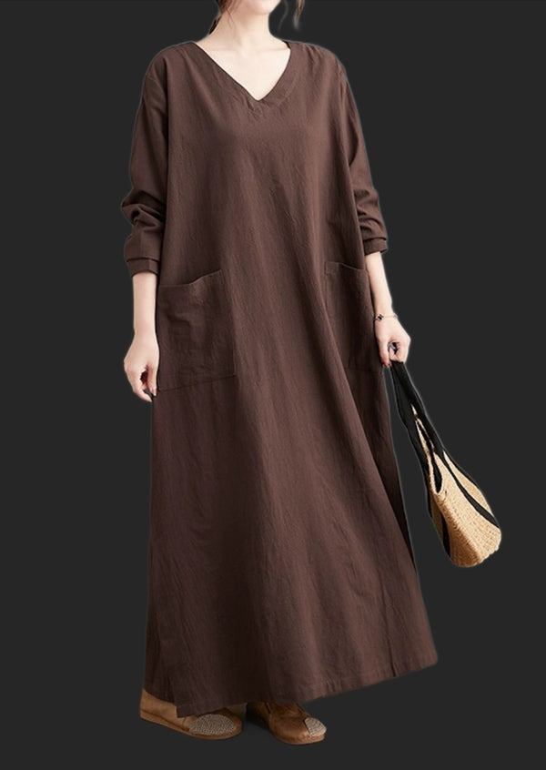 100% Linen Cotton Loose Fit Long Dress Oversized 2 Colors Free Size