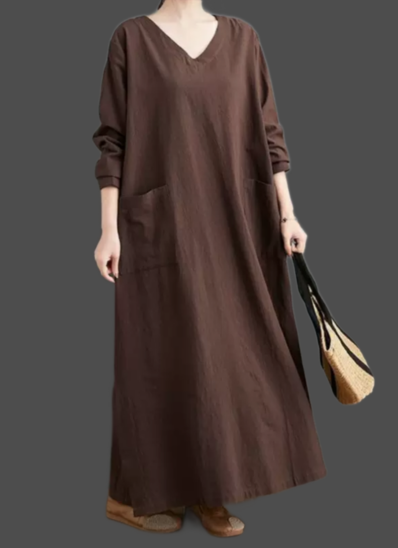 100% Linen Cotton Loose Fit Long Dress Oversized 2 Colors Free Size