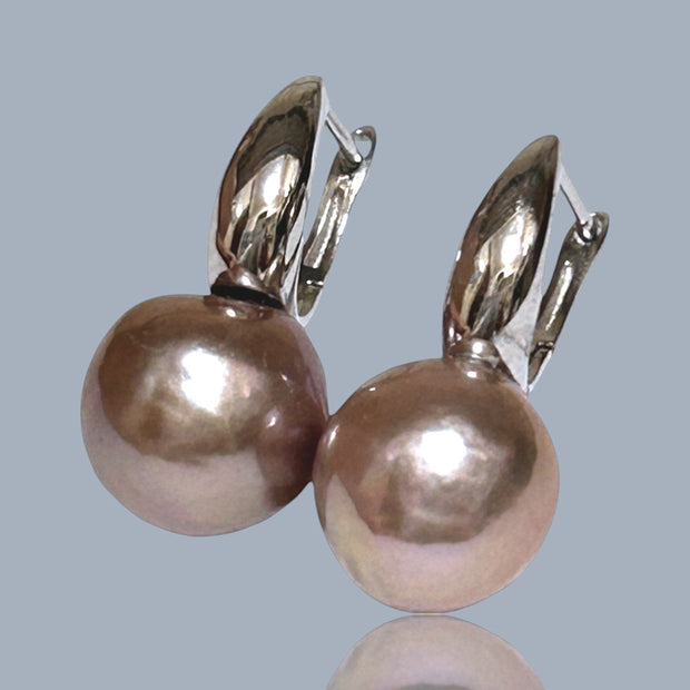 Round 10 - 10.5mm Purple Lavender Pink Keshi Pearl Clip-On Earrings