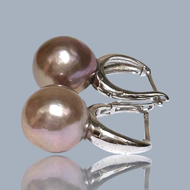 Round 10 - 10.5mm Purple Lavender Pink Keshi Pearl Clip-On Earrings