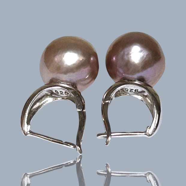 Round 10 - 10.5mm Purple Lavender Pink Keshi Pearl Clip-On Earrings