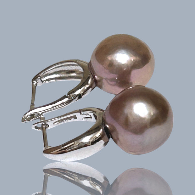 Round 10 - 10.5mm Purple Lavender Pink Keshi Pearl Clip-On Earrings