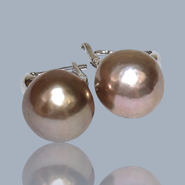 Round 10 - 10.5mm Purple Lavender Pink Keshi Pearl Clip-On Earrings