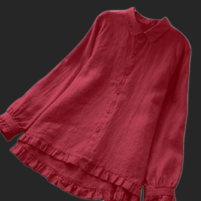 Plus Size 3. Colors 100% Linen Cotton Collared Women's Top Shirts