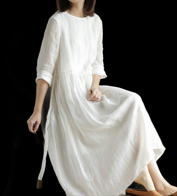 2 Color Plus Size 100% Linen Cotton Oversized Long Dresses