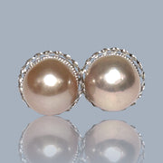 Handmade 10.5mm Purple Pink Edison Cultured Round Pearl Stud Earrings – Elegant and Unique Jewelry