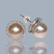 Handmade 10.5mm Purple Pink Edison Cultured Round Pearl Stud Earrings – Elegant and Unique Jewelry