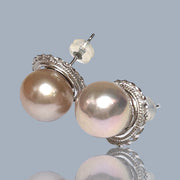 Handmade 10.5mm Purple Pink Edison Cultured Round Pearl Stud Earrings – Elegant and Unique Jewelry