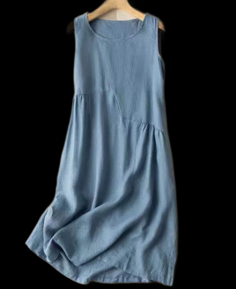 3 Colors Beige Blue Green Free Oversizes Sleeveless Women Linen Dress