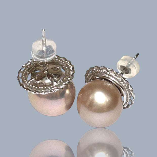 Handmade 10.5mm Purple Pink Edison Cultured Round Pearl Stud Earrings – Elegant and Unique Jewelry