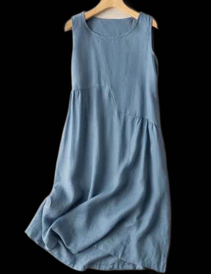 3 Colors Beige Blue Green Free Oversizes Sleeveless Women Linen Dress