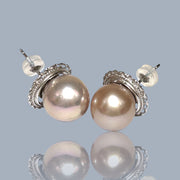 Handmade 10.5mm Purple Pink Edison Cultured Round Pearl Stud Earrings – Elegant and Unique Jewelry