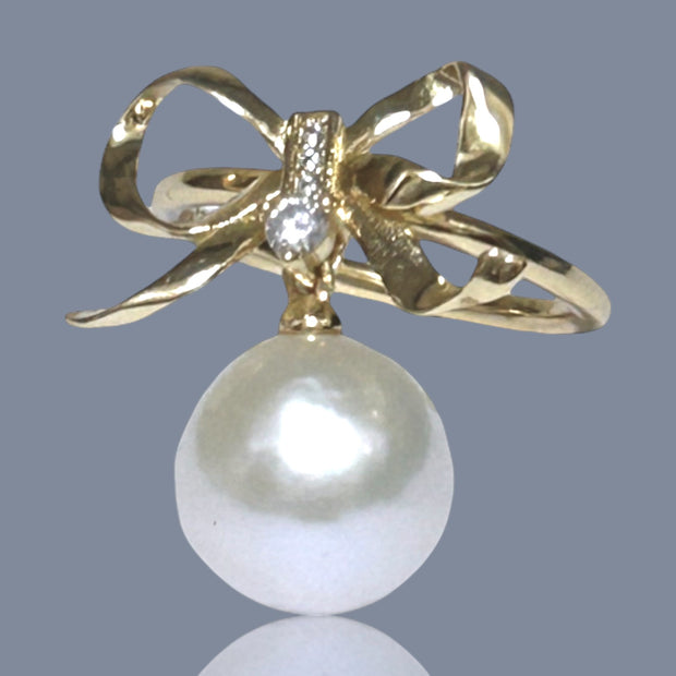 Handmade Natural White 11.4mm Edison Round Pearl Solid Ring Size 5