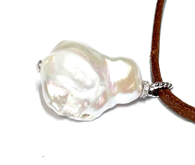 Leather 21 x 16.7 x 25.3mm White Keshi Baroque Pearl 20 - 26" Necklace