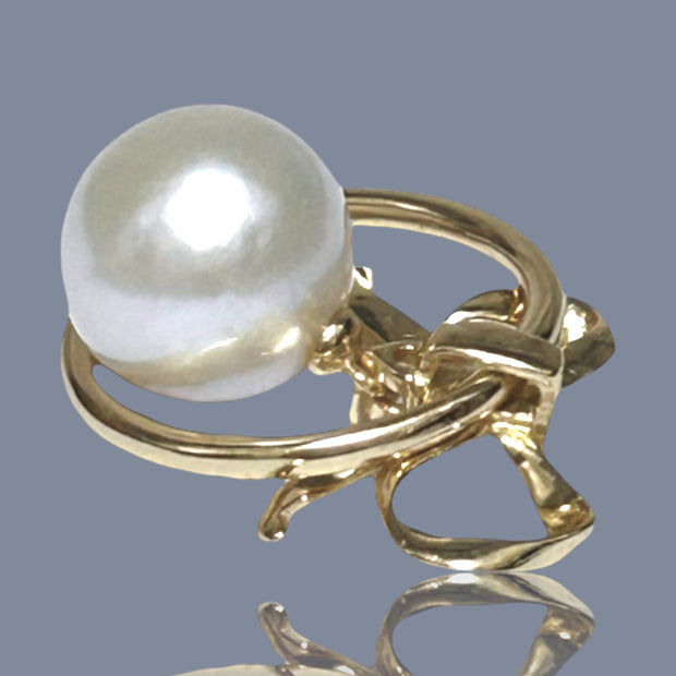 Handmade Natural White 11.4mm Edison Round Pearl Solid Ring Size 5