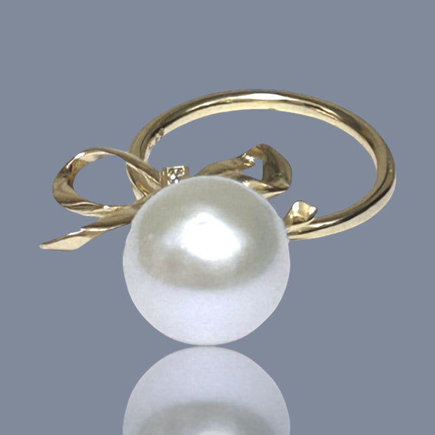 Handmade Natural White 11.4mm Edison Round Pearl Solid Ring Size 5