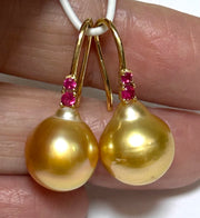 Oval 10.8 x 12.5mm Deep Gold Round Philippines Pearl Dangle Earrings