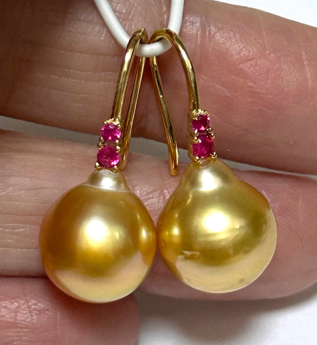 Stunning 10.5 - 11mm Peach Gold Round Edison Pearl Dangle Earrings (Copy)