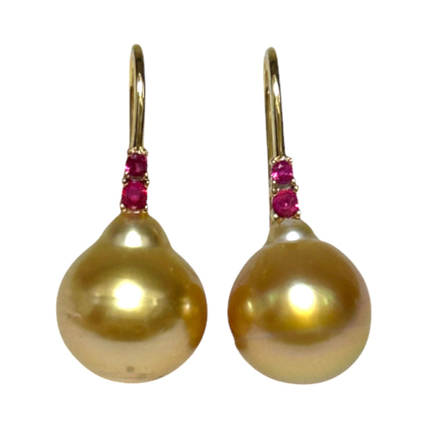 Oval 10.8 x 12.5mm Deep Gold Round Philippines Pearl Dangle Earrings